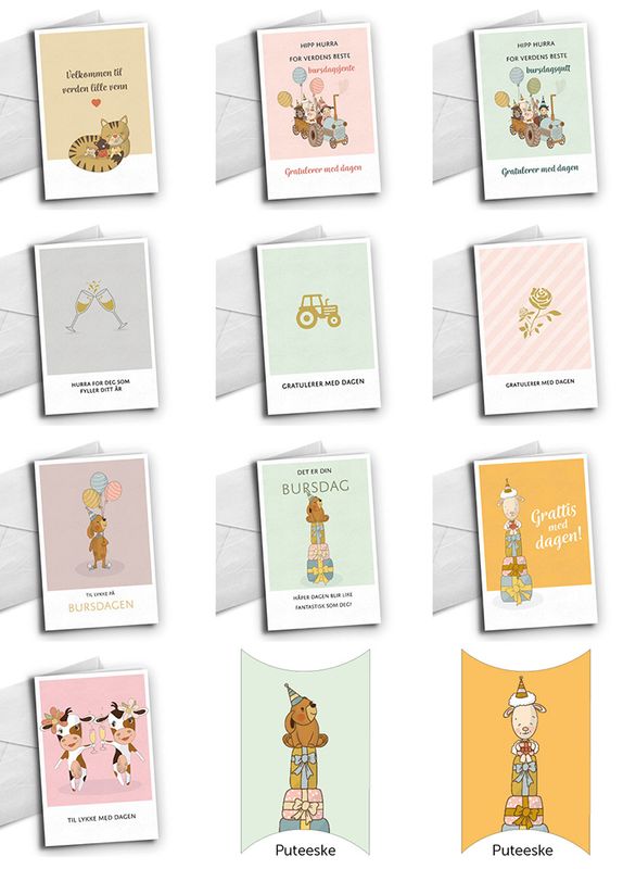 Mega bursdagskort pakke - 20kort