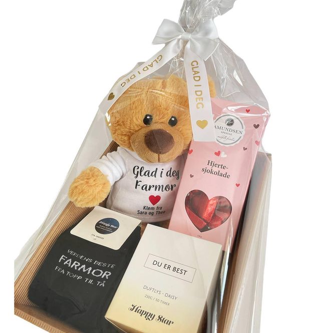 Hovedbilde Gavekurv til farmor med personlig bamse - skriv ...