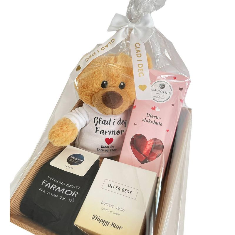 Gavekurv til farmor med personlig bamse - skriv din egen hil