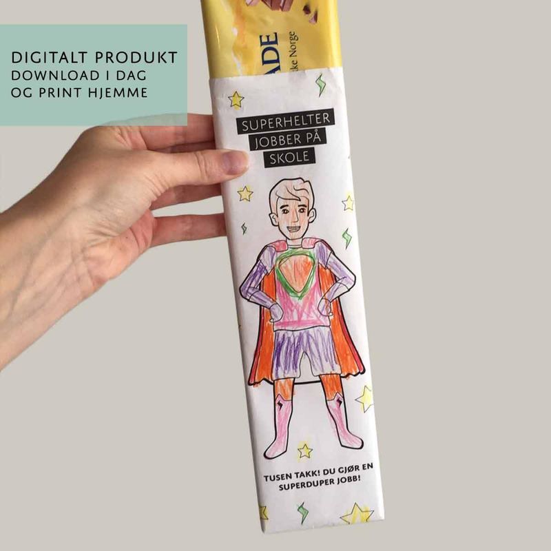 Gavepapir: Superhelt Skole mann - Digital PDF