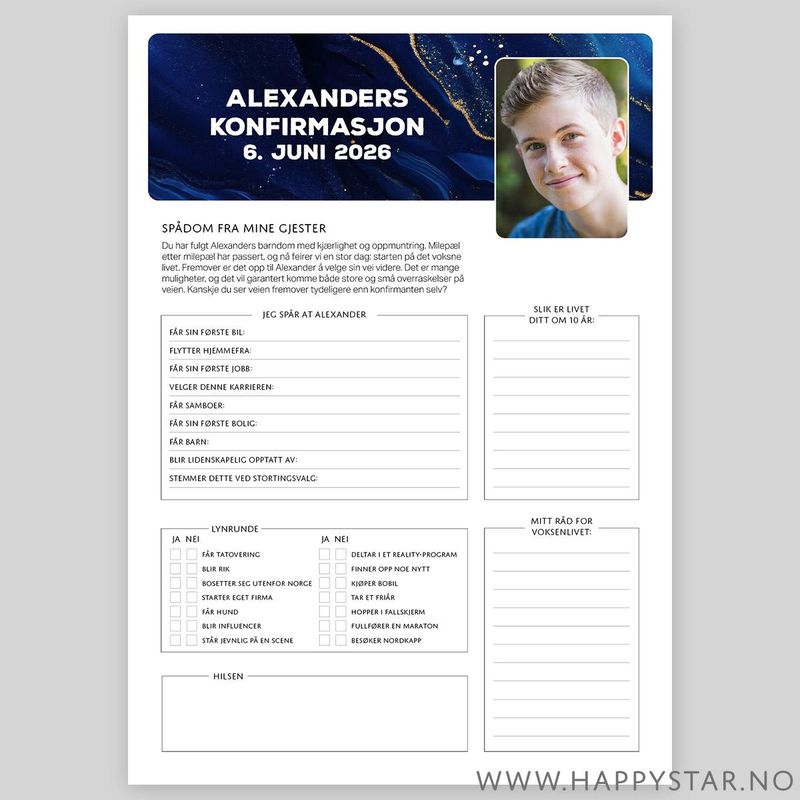 Spådomsark personlig blå marble