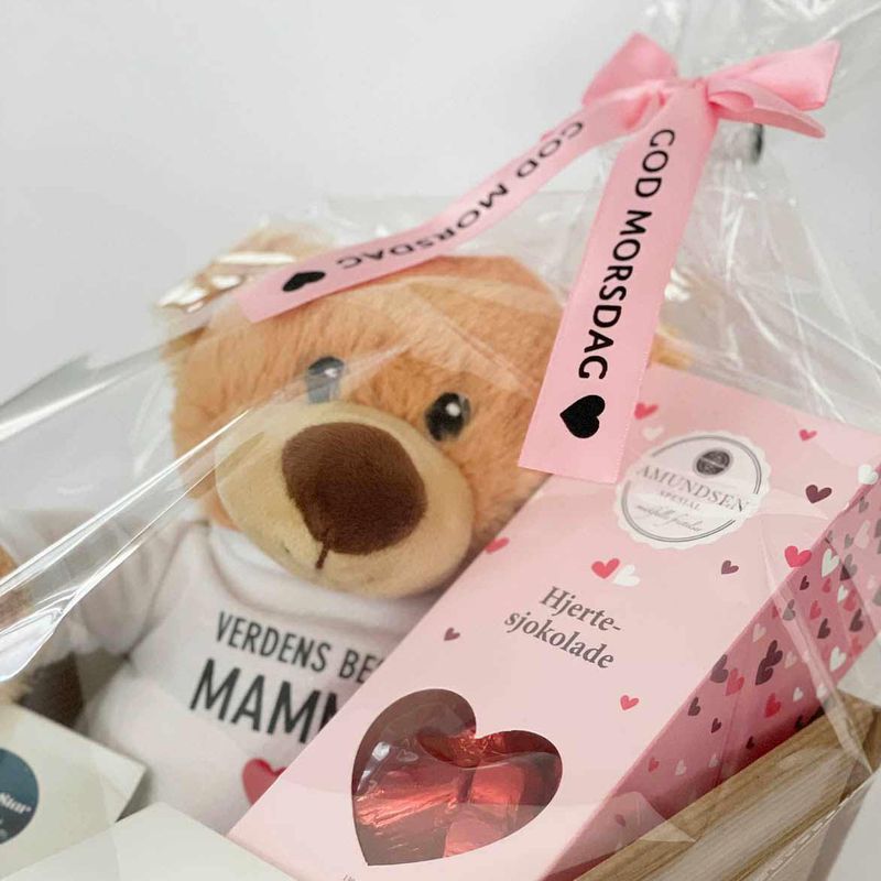Gavekurv til mamma med personlig bamse - skriv din egen hil