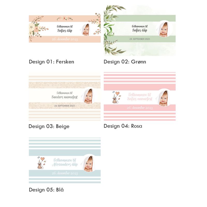 Kinder omslag dåp/navnefest med personlig bilde/tekst 