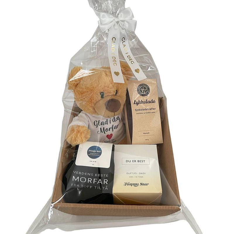 Gavekurv morfar med personlig bamse - skriv din egen hilsen